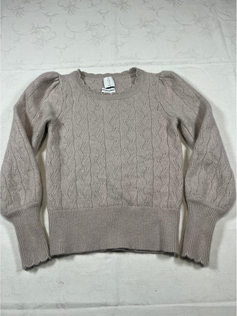 Joie 100% 2 Ply Cashmere Blush Pink Ribbed Cuffs and Hem Crewneck Small Sweater